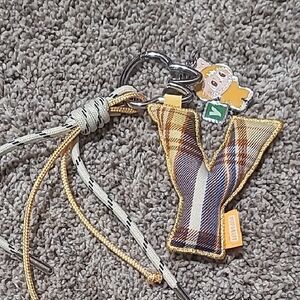 Plaid Initial Keychain with Cartoon Charm